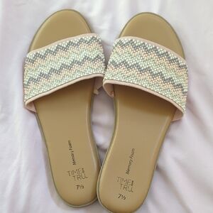 Time and Tru Women's Beaded Slide Sandals - Blush and Gray NEVER WORN